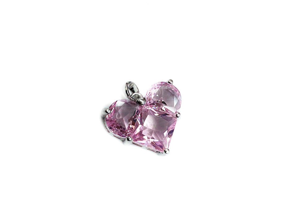 Подвеска сердце с розовым фианитом размер 21*19мм цвет серебро Серебро